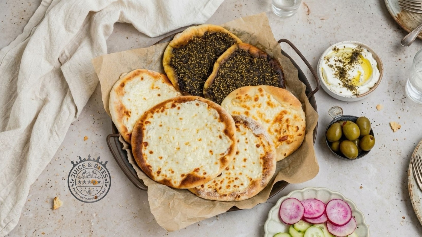 Cheese and za'atar manakish